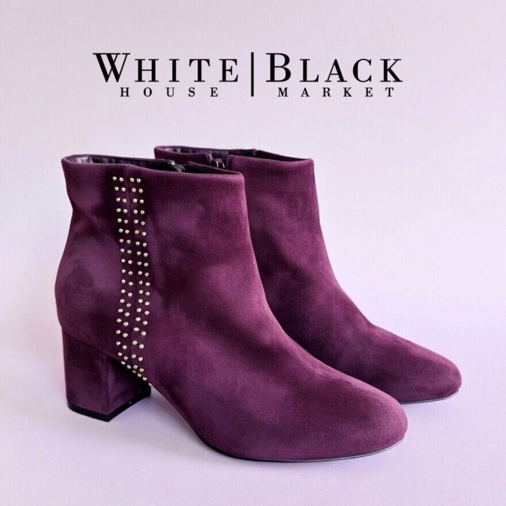 White House Black Market Zeek Plum Purple Suede Studded Ankle Boots Size 10M